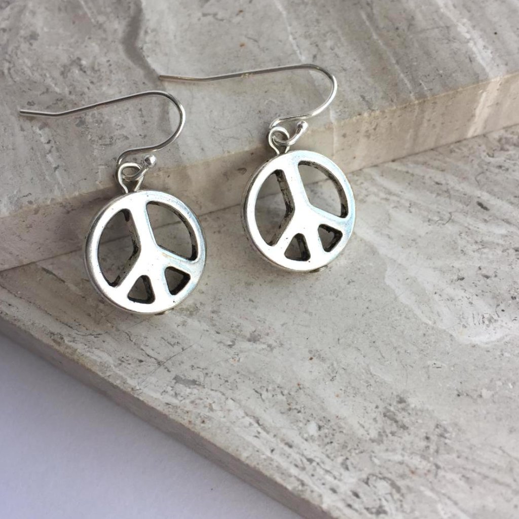Sterling Silver Peace Sign Earrings